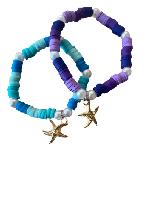 Blue Pearl & Purple Pearl Sea Star Bracelet Set